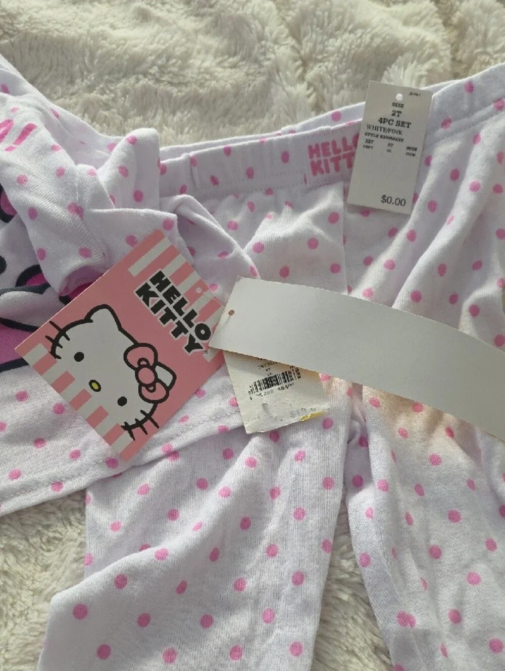 Hello Kitty Pink Polka Dot Pajama Set with Heart Graphic
